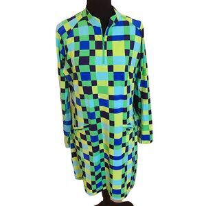 IBKUL Blue and Green Checkered Mini Dress